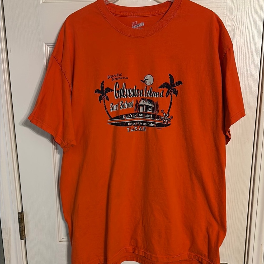 ✨Hanes Orange Short Sleeve Tee Vibrant Casual Comfort Galveston Island